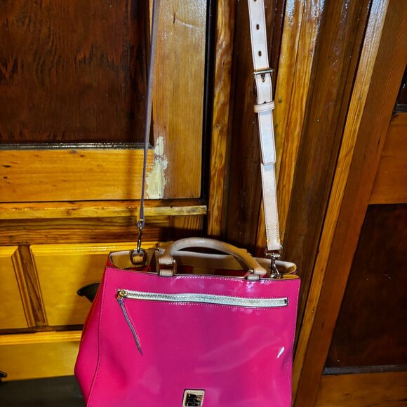 Dooney & Bourke Hot Pink Patent Leather Zip Satchel - Picture 3 of 7